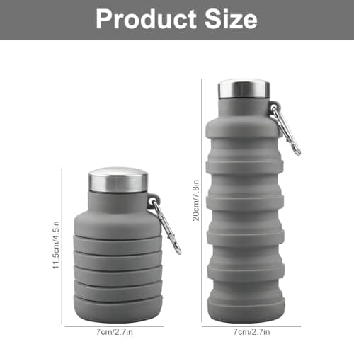 Gaomumu 500ML Collapsible Water Bottle, Silicone Travel Tumbler with Leakproof Cap, Foldable Gym Bottle with Carabiner Clip for Outdoor Sports, Hiking, Camping, Travel(Grey) — view 2