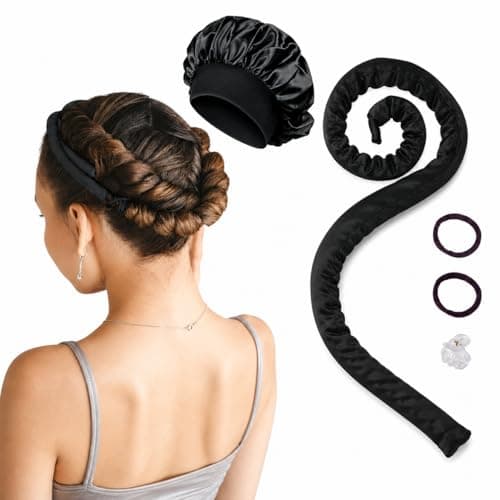 Thin Heatless Curling Rod Set for Overnight Curls, No Heat Hair Curler with Satin Bonnet, Soft Sleep Curlers for Long & Short Hair, Satin Heatless Curler Kit with Scrunchies & Hair Clip (Black)
