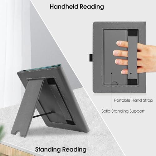 HGWALP Universal Stand Case for 6/6.8/7 inch paperwhite, PU Leather Stand Cover with Handstrap Compatible with 6" 6.8" 7" Paperwhite/Colorsoft/Kobo/Pocketook/Sony eReaders-(Apricot Flower) — view 4