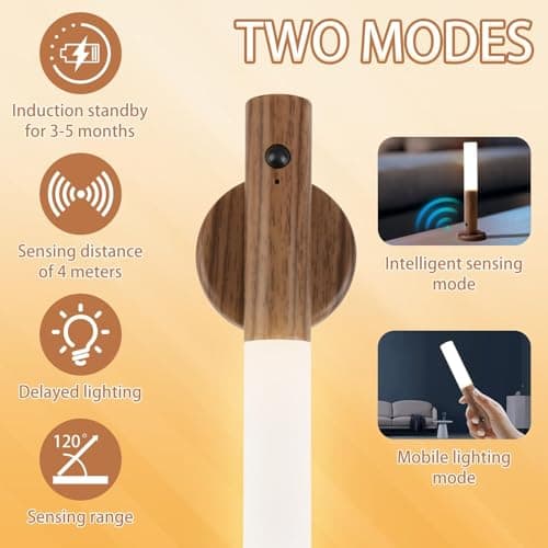 USB Rechargeable Wall Lights Wireless LED Motion Sensor Night Light Portable Stick on Wall Lights Removable Magnetic Cordless Automatic Battery Strip Lamp for Indoor Hallway Bathroom Stairway (Brown) — view 5