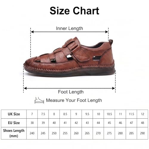 Hixingo Men's Sandals Closed Toe Wide Fit Size 7-12 Leather Sandals for Men Summer Beach Slippers Lightweight Adjustable Strap Non-Slip Sole for Walking Holiday Pool (Brown,10.5) — view 3
