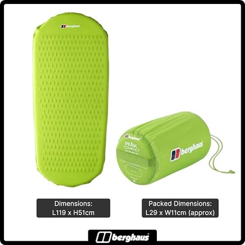 Berghaus Peak Compact Self-Inflating Mat with Non-slip Silicone Grip for Adults, Teens & Kids, Lightweight & Insulated, Ideal for Wild Camping, Backpacking & Hiking, Includes Carry Bag, Green — view 2