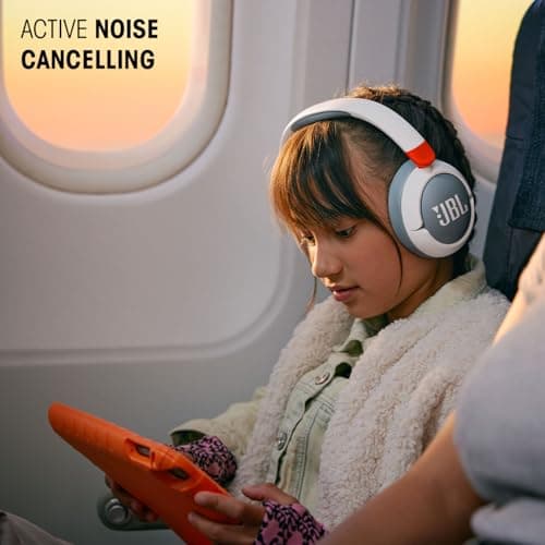 JBL Junior 470 NC, Kid-Friendly Wireless Over-Ear Bluetooth Headphones with Active Noice Cancelling, Built-In Mic, 50H Playback, JBL Safe Sound, Low Volume, Easy Controls and Sticker Set, White — view 4
