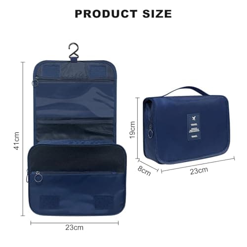 Travel Cosmetic Bag, Hanging Cosmetic Bag for Women, Personal Toiletries Organizer, Travel Bathroom Accessories Organizer with Hooks, Navy Blue — view 2
