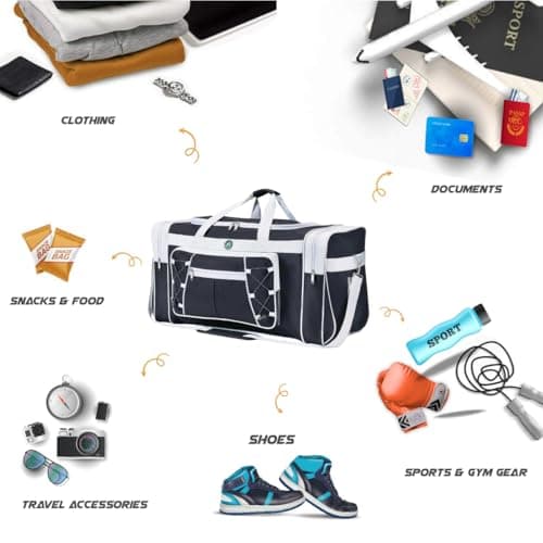 Travel Duffle Bags for Men Weekender Over Night Carry On Bag Lightweight Extra Large Oxford Duffel Gym Sturdy Luggage Water-Proof for Men & Women 26" (Blue Gold), Red Gold, XL (Black & White) — view 2