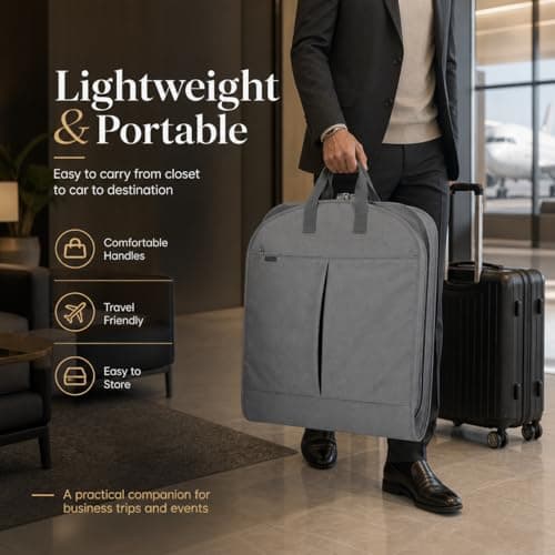 Large Foldable Premium Garment Carrier Suit Duffel Bag With Adjustable Handles - Wardrobe, Jacket, Dress Cover Storage for Men's Travel (Dark Grey) — view 4