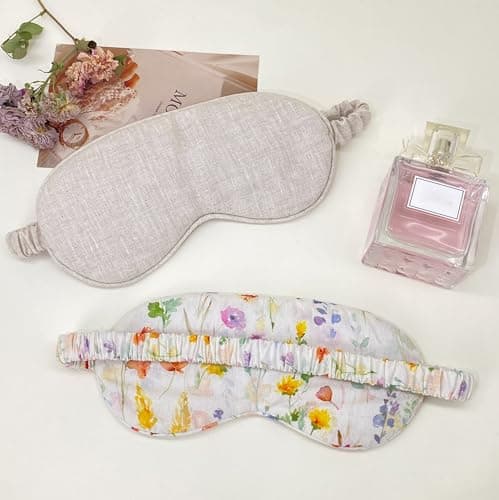 Pure Linen Eye Mask, 100% Linen Eye Mask for Girls,Travel Breathable Sleep Mask,Adjustable Strap, Hypoallergenic, Cooling with Travel Bag Gift Package(Oat) — view 4