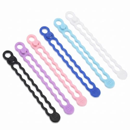 Reusable Cable Ties, 12 Pcs Silicone Cable Ties Elastic with Secure Buckle, Washable 6 Colors Adjustable Lightweight Portable Cord Organizer for Earphone Phone Charger Computer Data Cable Management