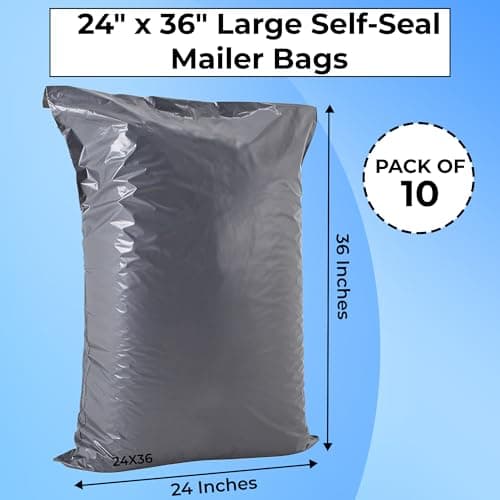 Double Dragon 10-Pack Extra-Large 24"x36" Grey Poly Mailer Bags | Self-Seal Shipping Envelopes | Strong, Waterproof, Tamper-Proof Polythene Packaging for Clothes, Bedding & Parcels (Also for Storage) — view 3