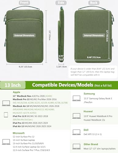 HYZUO 13 Inch Laptop Bag Sleeve Case for MacBook Air 13 M5, Grass Green — view 4