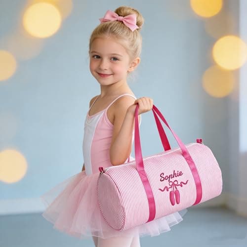 Personalised Toddler Dance Duffle Bag with Embroidered Name Custom Travel Bag Customized Ballet Weekend Gym Camping Overnight Bag (Pink) — view 5