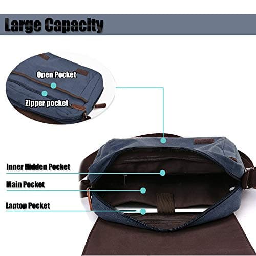 LOSMILE Men's Messenger Bag, Canvas Shoulder Bags, 13.3" Laptop Bags for Work and School,Cross-Body Bags.(BLUE) — view 5