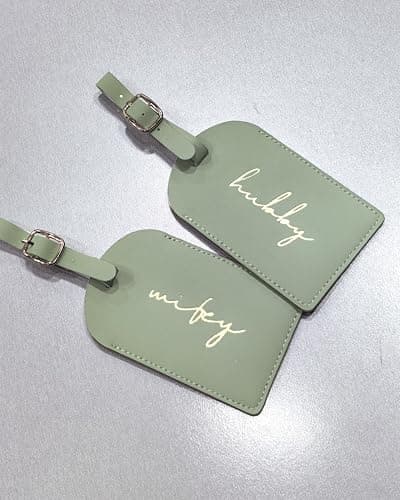 GroomBrideGifts Mr and Mrs Luggage Tags, Bridal Shower Gift, Honeymoon Travel Essentials, B Wife & Hubby, 4 * 3 — view 4