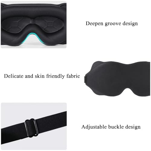 100% Blackout Sleep Mask, 3D Zero Pressure Eye Mask for Sleeping Side Sleepers, Soft & Adjustable Eye Mask for Women Men, Perfect Blindfold for Travel, Deep Sleep,Nap(1Pack) (Black) — view 3