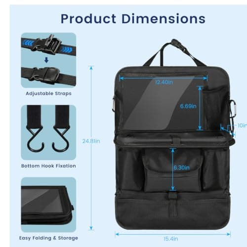 MoKo Car Organizer Back Seat, 8 Pockets Foldable Tray 600D Black, 1 Pack — view 6