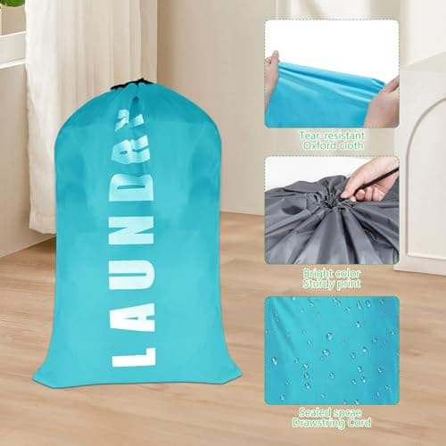 3Pcs Large Laundry Bag 91cm×61cm Travel Laundry Bag Foldable Laundry Bags with Drawstring laundry bags for travelling for Travelling Camping Home Bathroom Caravan Dormitory(Blue&Pink&Grey) — view 4