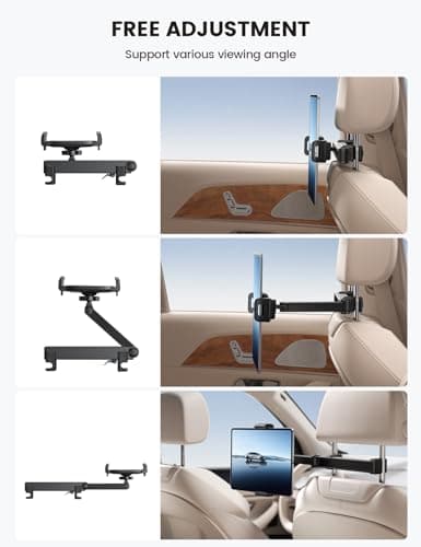 Lamicall Car Headrest Tablet Mount [Upgraded Lock] - Stretchable Car Tablet Holder, 360 Rotating Backseat Mount for Kids, fit iPad Pro 2024, Air 6, Mini, Switch, Phone, 4.7-13" Device - Black — view 2