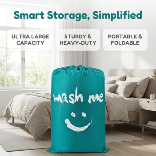 Kemay 1Pack Large Travel Laundry Bags, 24" x 36" Heavy Duty Dirty Clothes Bags with Drawstring, Machine Washable Reusable Laundry Hamper Liner for Home, Travel, Camping, University Dorm — view 6
