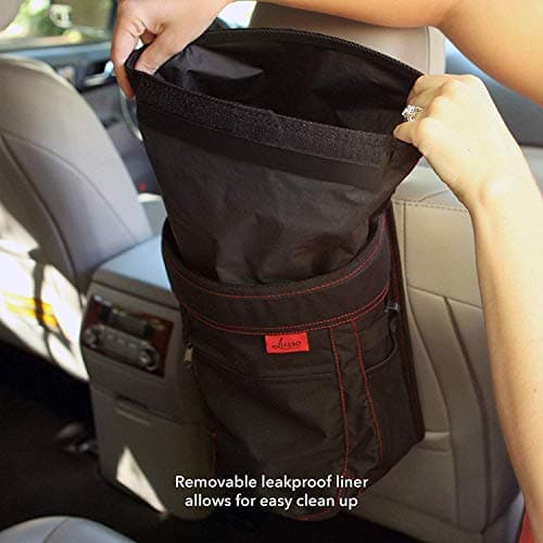 Lusso Gear Spill-Proof Car Bin, Car Trash Can for Rubbish - Removable Liner & Storage Pockets - Keep Car, Auto, Motor Tidy, Organised & Odor Free - Large 9L Capacity Garbage Bin (Black) — view 2
