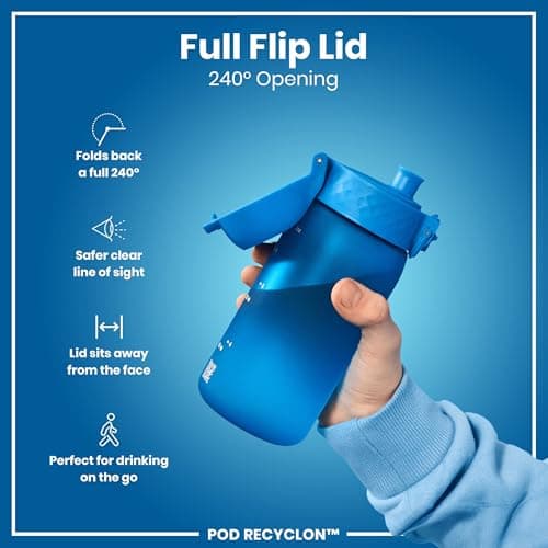 ION8 Kids Water Bottle, 350 ml/12 oz, Leak Proof, Easy to Open, Secure Lock, Dishwasher Safe, BPA Free, Carry Handle, Hygienic Flip Cover, Easy Clean, Odour Free, Carbon Neutral, Blue — view 4
