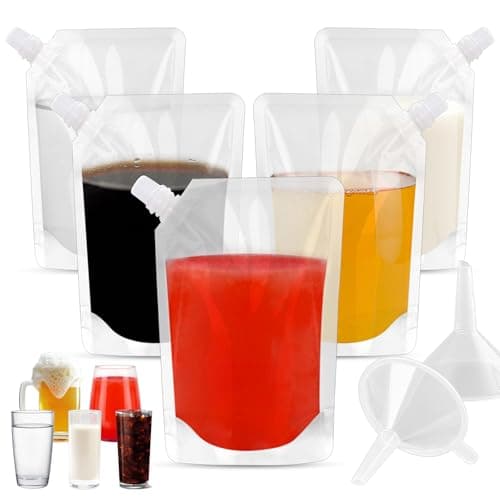10 Pack Travel Drinking Bottles with Funnel, Alcohol Bags for Liquor, Reusable Drink Bags for Adults Alcohol Beer Drinking Bottles, Hidden Plastic Liquor Bags (Slant Mouth, 200ml)