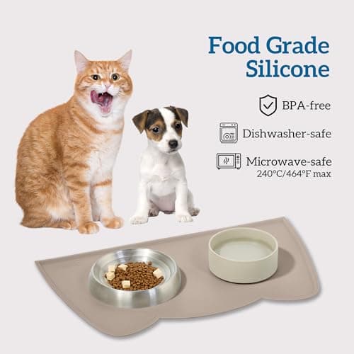 OHMO Silicone Cat Food Mat for Food&Water Bowls, 46x25cm, Beige — view 3