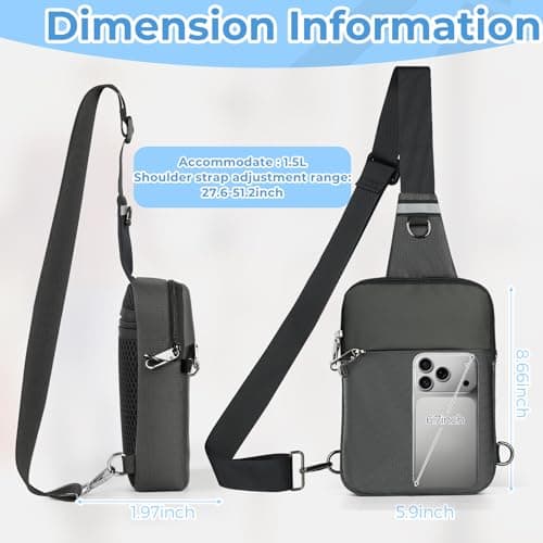 Broadream Anti-Theft Sling Bag for Men, Waterproof RFID Crossbody Shoulder Bag with Security Zipper, Small Crossbody Chest Bag for Men & Women, Mobile Phone Bag for Travel Outdoor Work, gray, Small — view 5