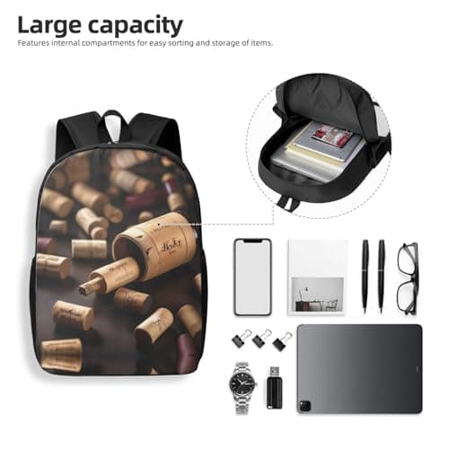HJLUUFT Wine Bottle Cork Print Travel Backpack Carry On Flight Approved-Laptop Backpack,Personal Item Travel Bag with Friendly Design, Black, One Size — view 5