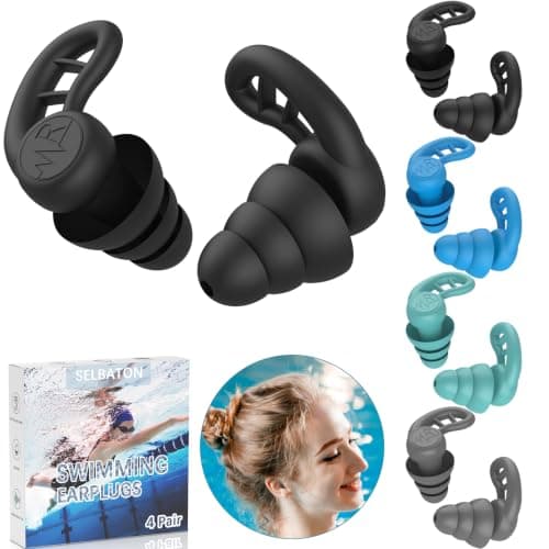 Swimming Ear Plugs for Adults, 4 Pairs Reusable Silicone Waterproof Swim Earplugs for Swimming Showering Snorkeling Surfing and Water Sports, Water Ear Plugs for Men Women