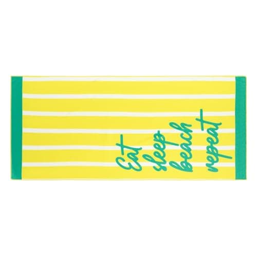 OHS Beach Towel, Eat Sleep Beach Slogan Super Soft Quick Dry Sand Free Microfibre Towel Large Lightweight Compact Travel Summer Essentials Holiday Towels, Yellow - 71 x 152cm — view 3