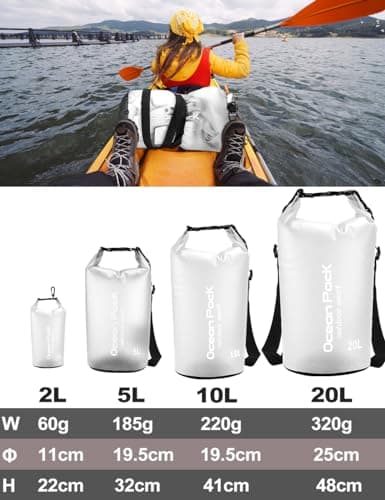 Henrycares Waterproof Dry Bag 20L 10L 5L, Sack with Long Adjustable Shoulder Strap Included, for Traval, Camping, Hiking, Swimming, Boating, Fishing (White, 10L) — view 2