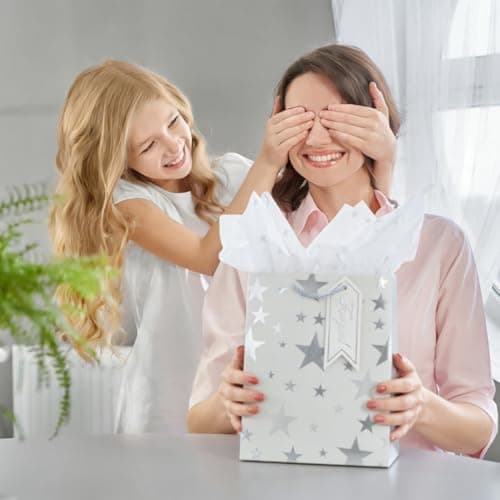 6Pack Medium Gift Bags with Tissue Paper,Silver,18×23×10CM — view 4