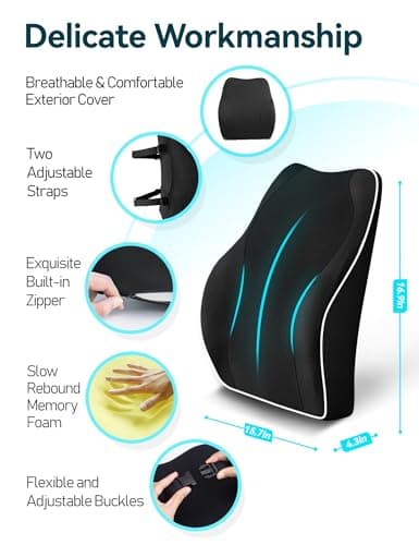 Travel Ease Ergonomic Lumbar Support Cushion, Memory Foam Back Support Cushion for Office Chairs with Skin-friendly Cover for Comfort (Black) — view 5
