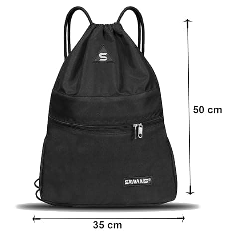 Drawstring Gym Sport Bag String Waterproof Pocket Zipper Sack Backpack for Women Men Travel Kit Bag for Hiking School Students PE Bag Outside Swimming Adult Beach Holidays (Black) — view 4
