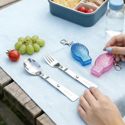 2 Pack Foldable Spoon and Fork Set, Portable 304 Stainless Steel Travel Utensils, Folding Sporks with Storage Case for Camping, Hiking, Outdoor Picnic, Backpacking — view 4
