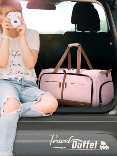 Lekesky Large Foldable Travel Duffe Bag - 80L Waterproof Holdall Luggage Bag with Shoes Compartment, Weekend Overnight Sports Bag for Women and Men(Pink, 72 * 33 * 34cm) — view 2