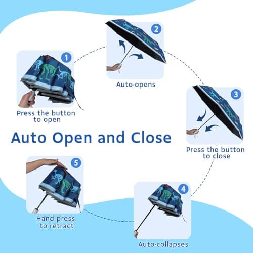 omedecal Automatic Folding Umbrella for Kids Girls & Boys, Dinosaur — view 5