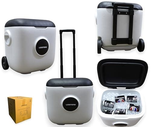 Lidsters 30L Wheeled Cooler Box – Insulated Ice Chest with Handle, 5 Day Ice Retention, Portable Cool Box for Camping, Fishing, BBQ, Beach – Grey & Black