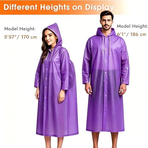JXJIUA Rain Poncho Raincoats for Adults Men/Women, 2 Pack Reusable Rain Jacket Rainwear with Hoods and Sleeves, Waterproof for Emergency, Outdoors, Camping(Purple) — view 4