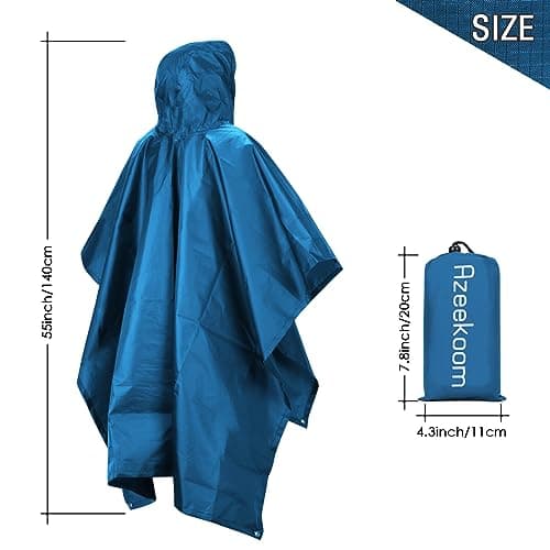 Azeekoom Rain Jacket Rain Poncho, Raincoat Waterproof Unisex Camping Tent Camping Blanket 3-in-1 Multifunctional Rain Cape for Outdoor Picnic Trekking Camping Fishing Hunting Trip (Dark Blue) — view 6