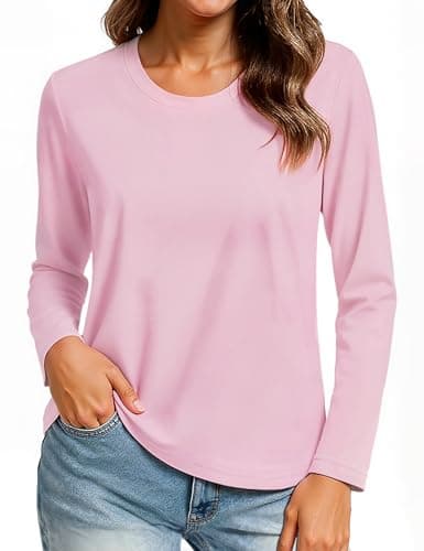 TACVASEN Womens Tshirts Cotton Crew Neck Top Soft Women Top UK Light Pink S