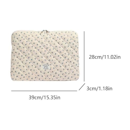 CHAMAIR Puffy Laptop Sleeve 15 Inch Cute Laptop Case Floral Quilted Laptop Sleeve Cute Aesthetic Cover Case 14'' 15'' (Blue 15in) — view 6