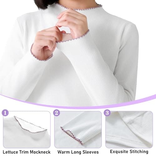 Hoseay Girls Thermal Top Kid Long Sleeve Warm Base Layer Shirt 13, White — view 4