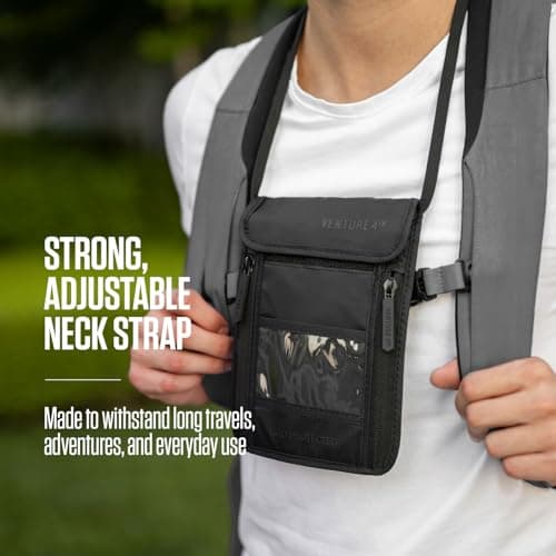 Venture 4TH Neck Wallet, RFID Blocking Passport Holder for Travel – Hidden Neck Pouch with 6 Compartments, Slim Lightweight Organizer with Adjustable Strap, Durable Nylon for Cash, Cards & Passport — view 3