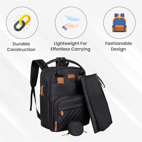 ASAB Baby Changing Backpack with Changing Mat Pacifier Holder Waterproof Diaper Nappy Changing Bag with Adjustable Stroller Straps Multi Pockets Double Zipper Baby Bag for Mum and Dad (Black) — view 3