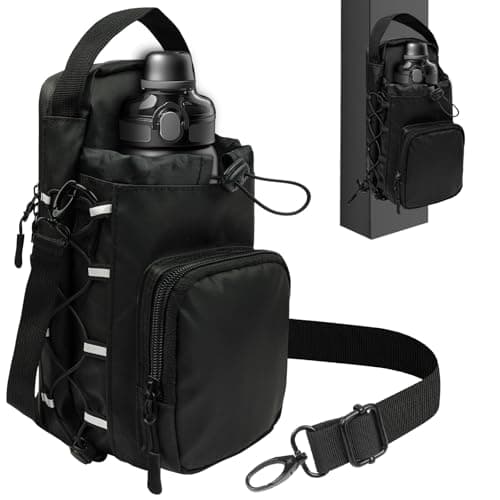 Alaoo Travel Water Bottle Bags, Water Bottle Carrier Bag for Hiking, Magnetic Gym Bag with Man and Woman for Outdoor, Climbing, Walking, Fitness, Black