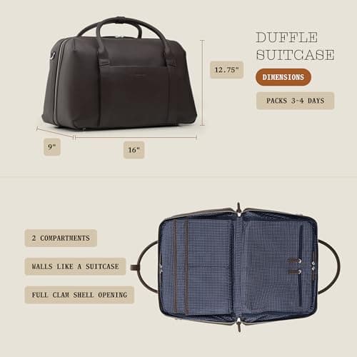 Wool & Oak Duffle Suitcase - Carry-On Size, Brown Leather, 33 L (Chocolate - Leather), Leather — view 6