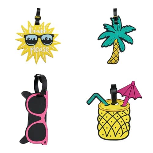 Luggage Tags 4PCS Beach Series Unique Colorful Suitcase Tags for Travel Baggage Identification with Name Card
