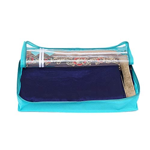 KANUSHI® Set Of 6 Pc Flower Design Transparent Saree Cover/Bag with Stainless Steel Zip Lock Combo(Large) (Light Green) — view 5