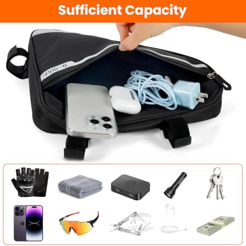 DiULi Waterproof Bike Frame Bag with Reflective Strip, Large Capacity 29x20x5cm Bicycle Triangle Bag with Rear Mesh Pocket, Cycling Frame Storage Pouch for Mountain Road Bike - Black — view 4